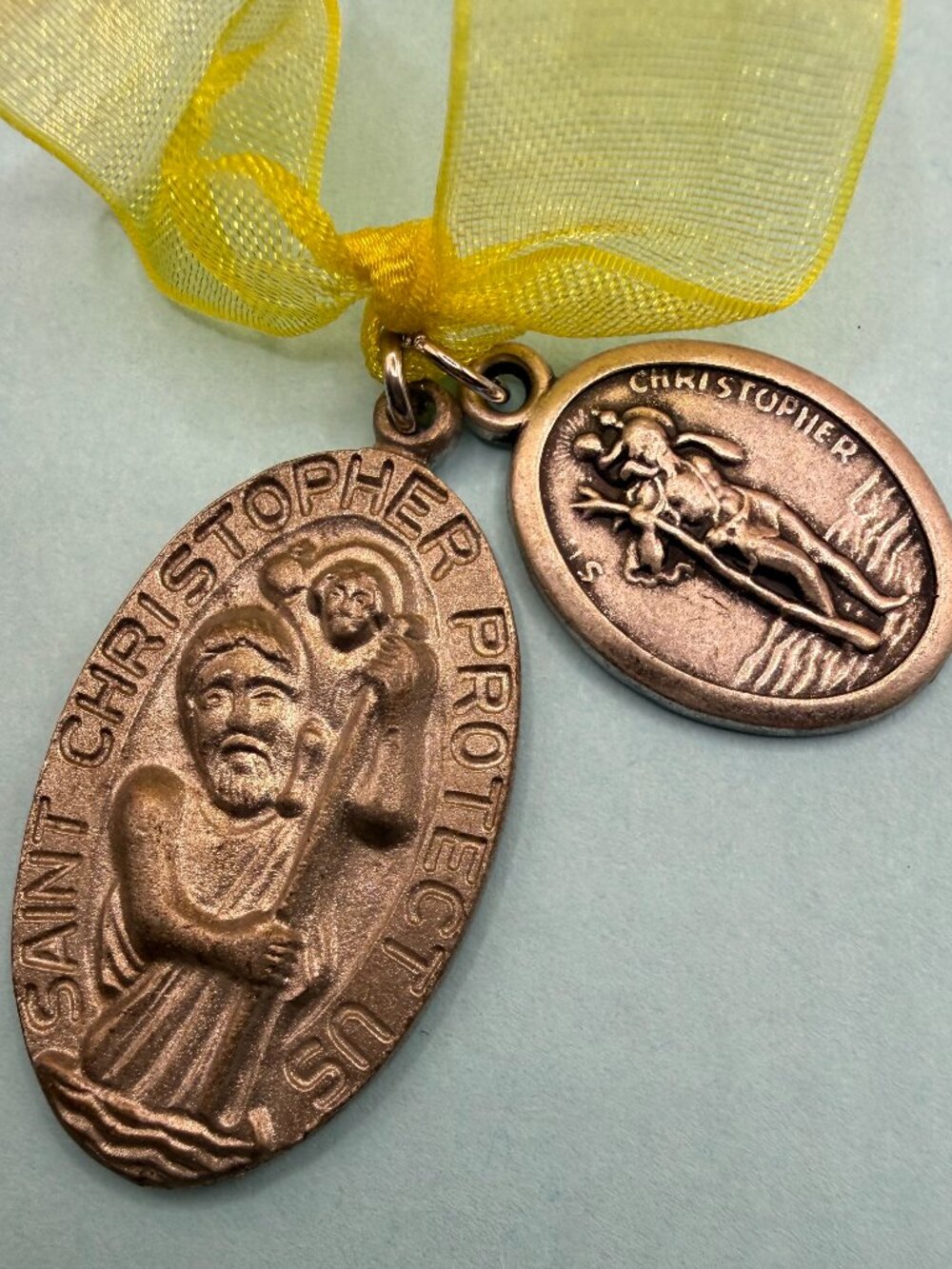 Vintage Lot Set 2 Saint St. Christopher Catholic Religious Medal Pendants Old